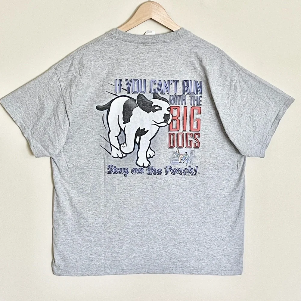 Vintage 90s Y2K Big Dogs “Stay On The Porch” Graphic Gray T Shirt Adult size XL - Picture 3 of 11